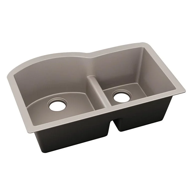 modern kitchen sink styles-Kitchen Sink Quartz Luxe 33 x 22 Inch Double Bowl Offset 60/40 Aqua Divide Silvermist Undermount