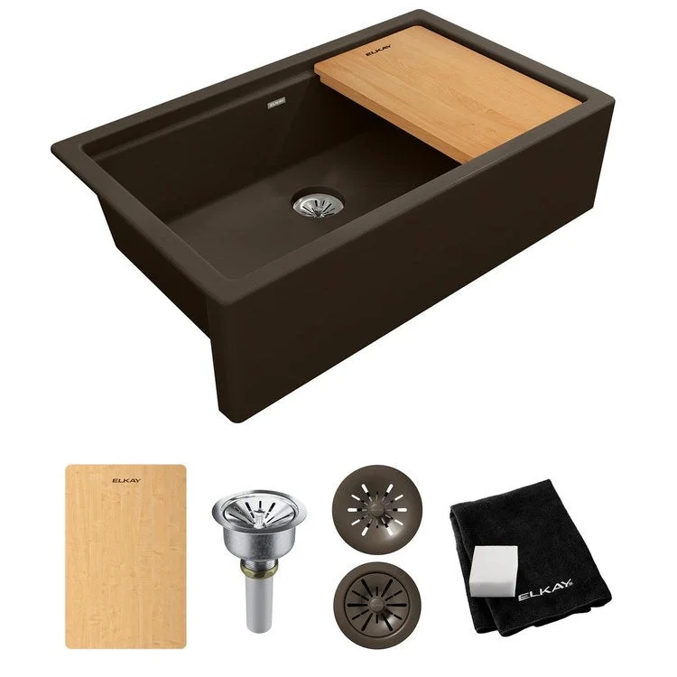 kitchen sink with drainboard-Kitchen Sink Quartz Luxe 36 x 21.5 Inch Single Bowl Perfect Drain Chestnut Farmhouse