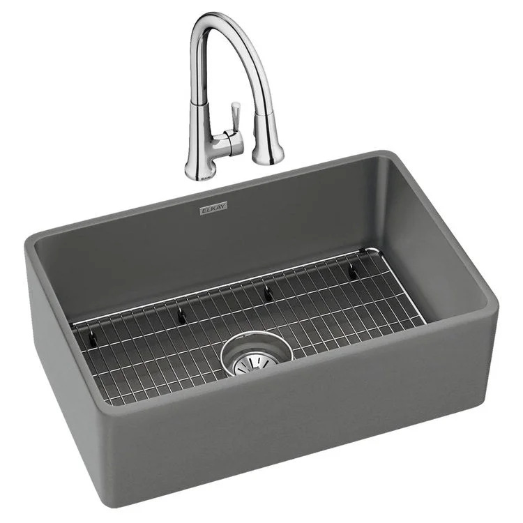 kitchen sink faucet replacement-Kitchen Sink Fireclay 30 x 20 Inch Single Bowl Apron Front ADA Matte Gray Farmhouse Rectangle Drain Location Center Depth 10 Inch