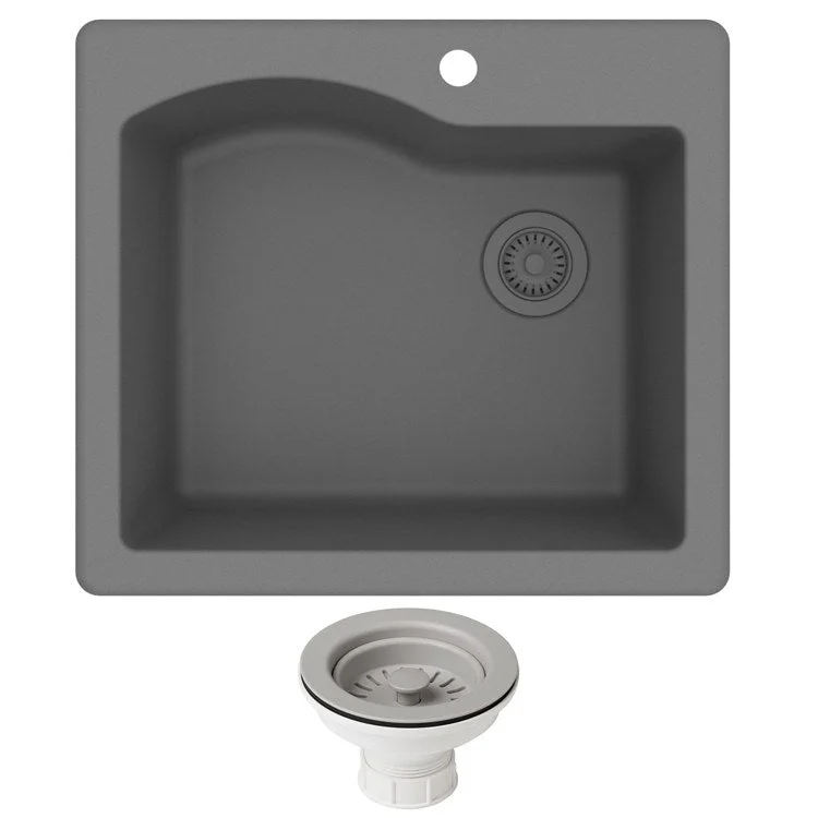 kitchen sink drain black-Quarza 25" Single Bowl Granite Dual-Mount Kitchen Sink and Strainer