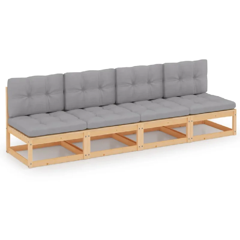 modern tufted sofa-4-Seater Patio Sofa with Cushions Solid Wood Pine