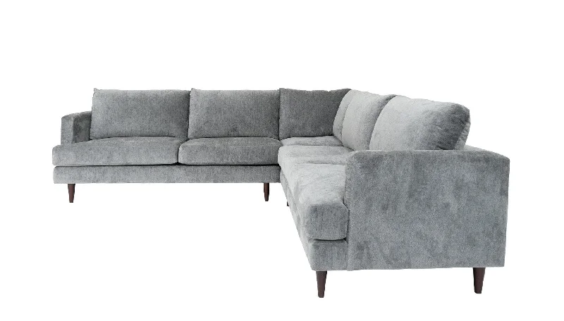 linen sofa-Silver Velvet L Shaped Three Piece Sectional