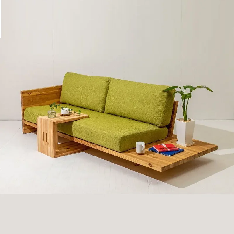 cushioned sofa-3-seater Wooden sofa with Side table