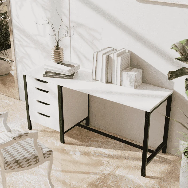 Gayle Study Table with Drawers in White Colour