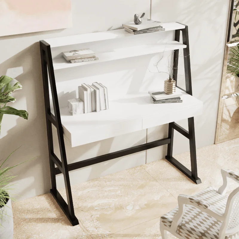 how to clean a shower curtain-Koster Study Table with Storage in White Color