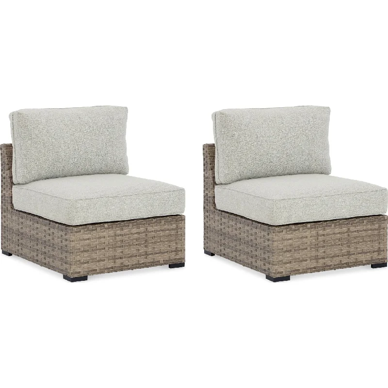 compact Asian chair-Calworth Outdoor Armless Chair with Cushion (set of 2) - Beige