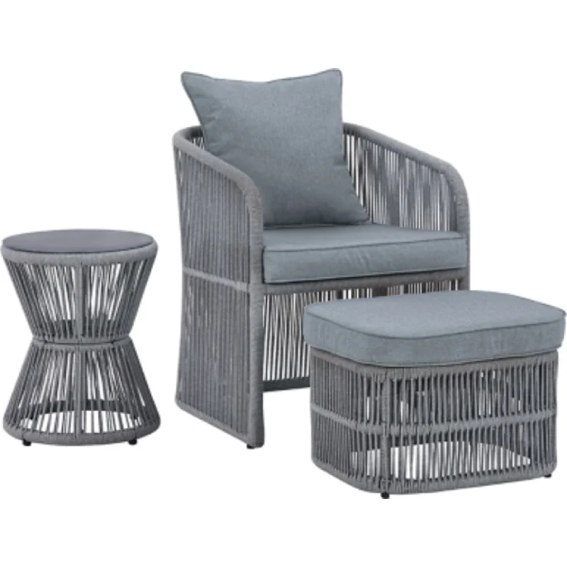 cushioned chair-Coast Island Outdoor Chair & Ottoman with Side Table - Gray