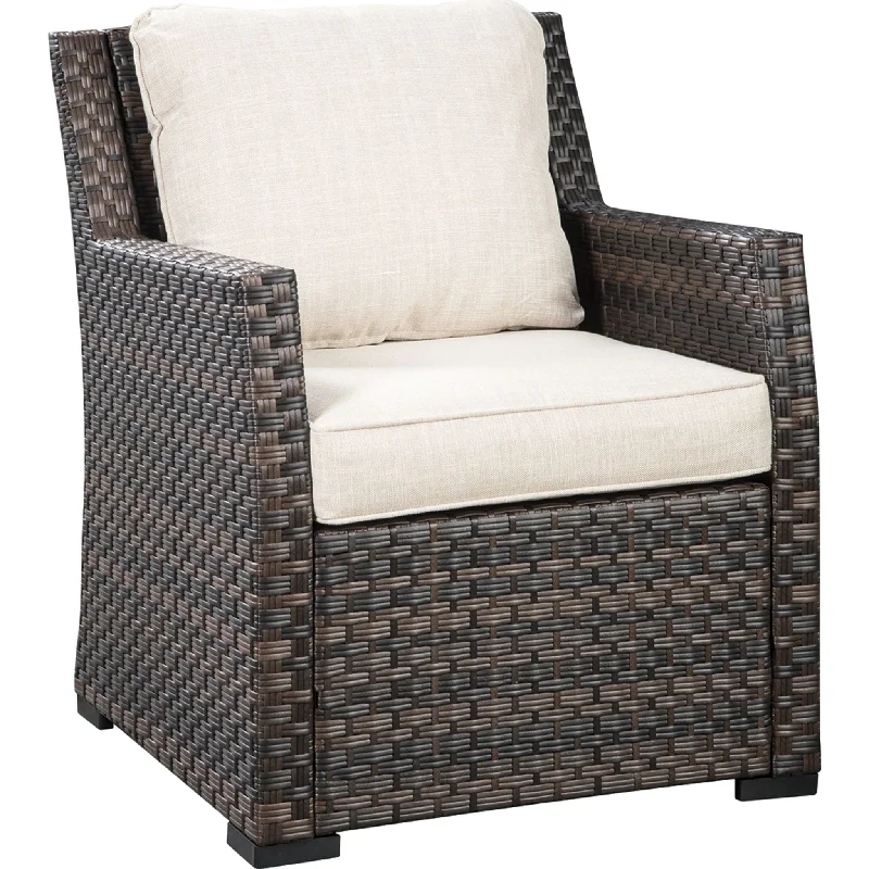 teacher chair-Easy Isle Outdoor Lounge Chair with Cushion - Dark Brown/Beige