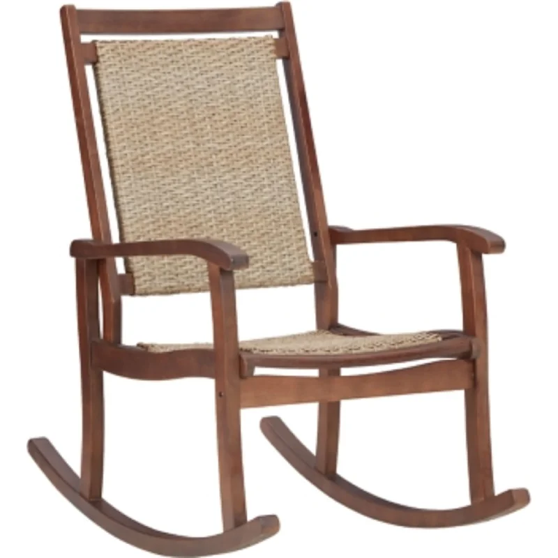 channel-tufted chair-Emani Outdoor Rocking Chair - Brown/Natural