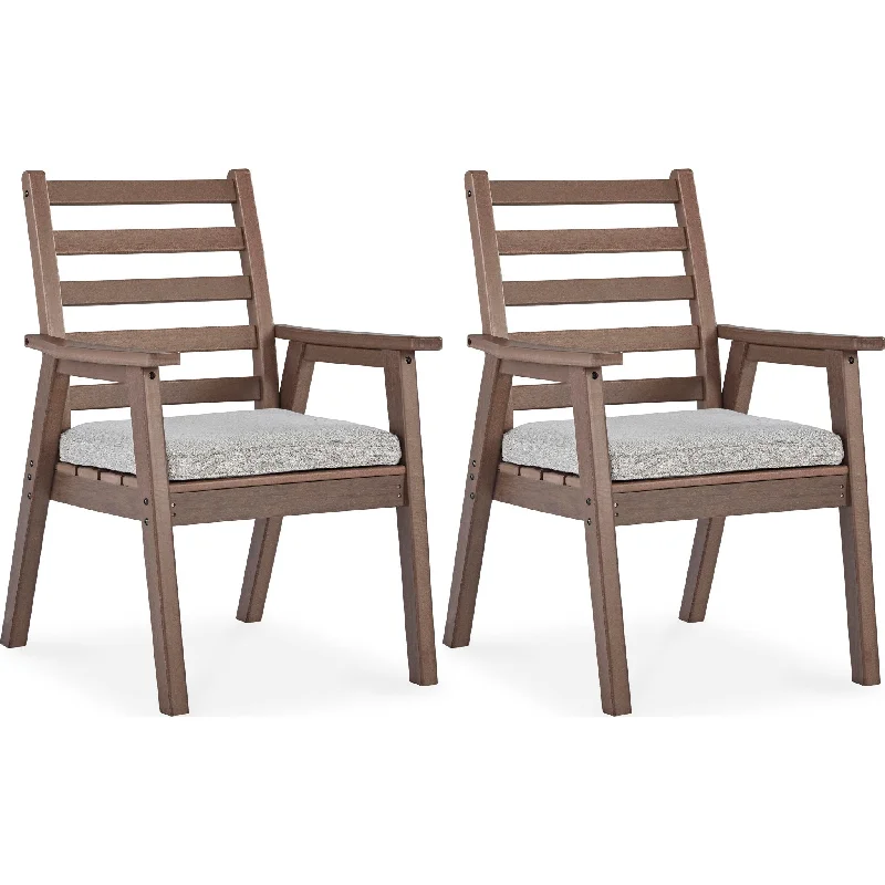 barrel chair-Emmeline Outdoor Arm Chair with Cushion (set of 2) - Brown