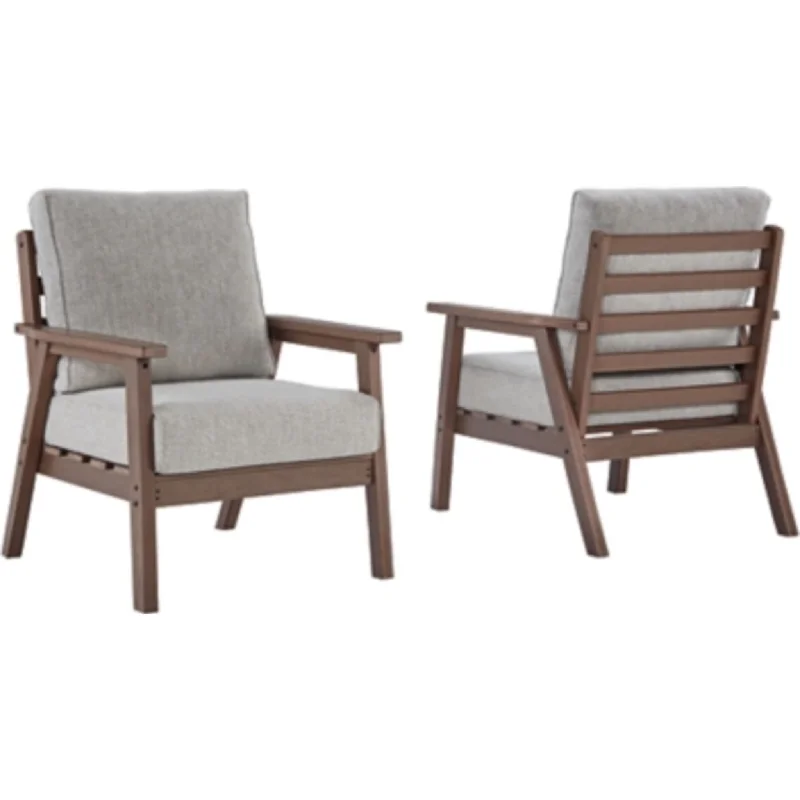 slipper chair-Emmeline Outdoor Lounge Chair with Cushion (set of 2) - Brown/Beige