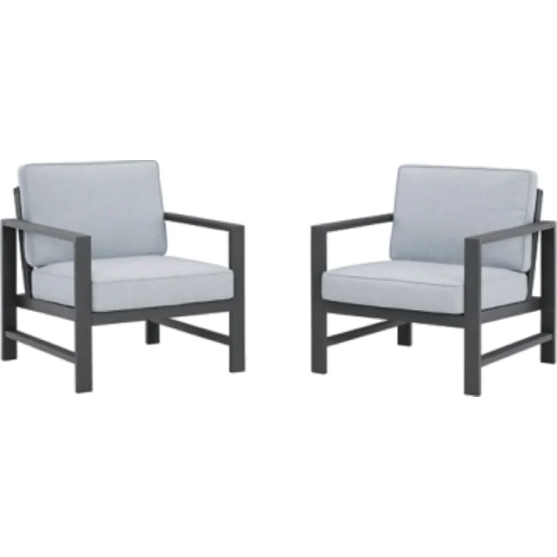 cushioned-back chair-Fynnegan Outdoor Lounge Chair with Cushion (set of 2) - Gray