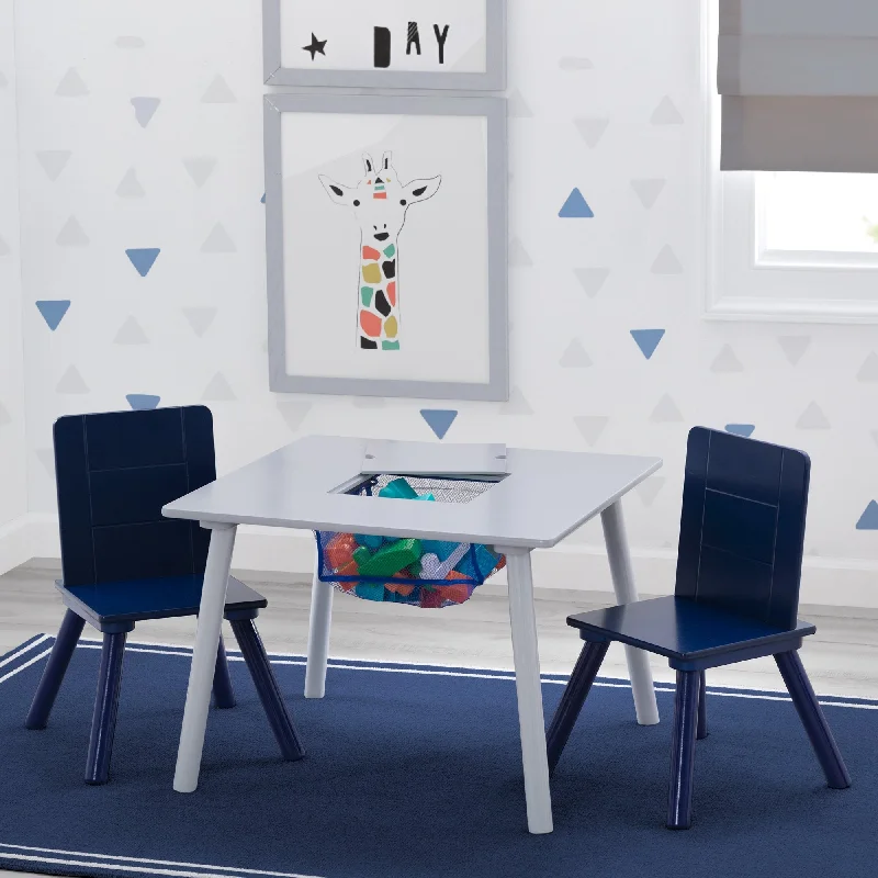 modern-back floral chair-Kids Table and Chair Set with Storage (2 Chairs Included)