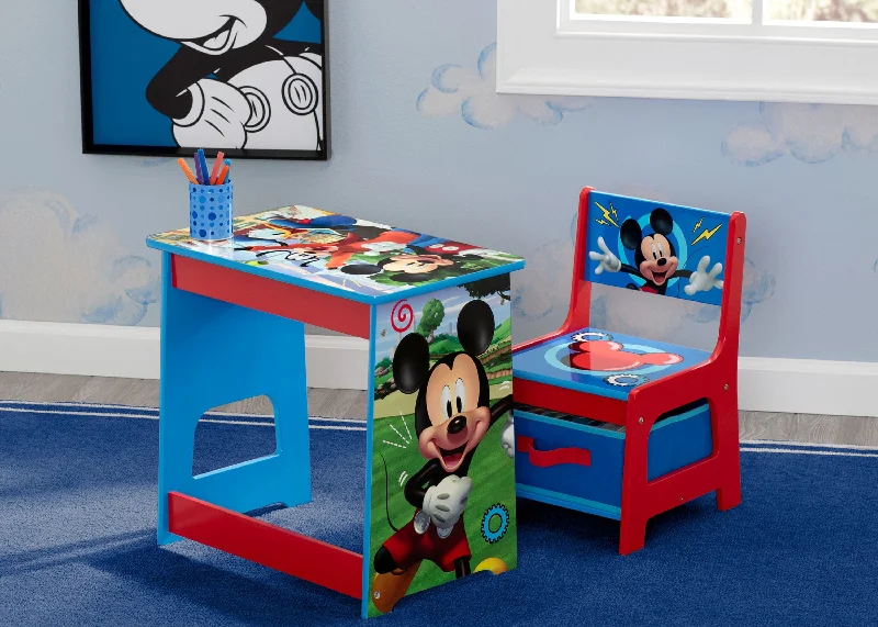 premium-back barnwood chair-Mickey Mouse Kids Wood Desk and Chair Set