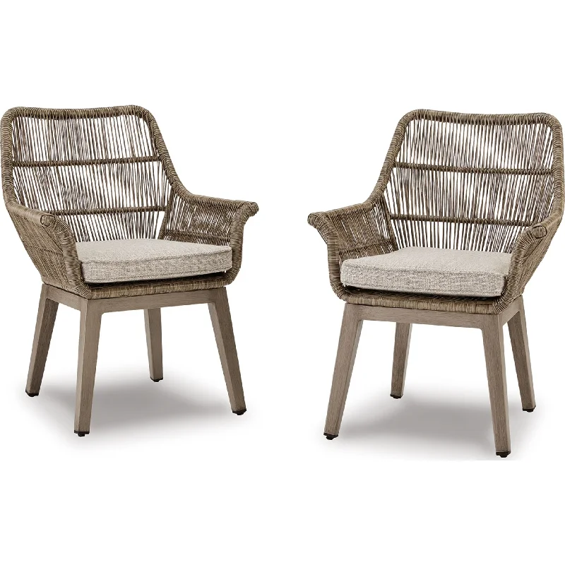 sleek silver chair-Beach Front Outdoor Arm Chair with Cushion (set of 2) - Beige