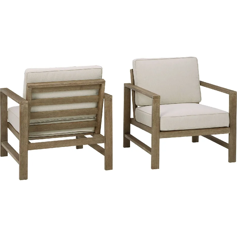 wooden-back chair-Fynnegan Outdoor Lounge Chair with Cushion (set of 2) - Light Brown